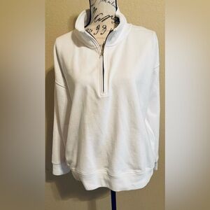 J.Crew Classic White Sweatshirt (but nicer) half zip-up. Great for cool weather!